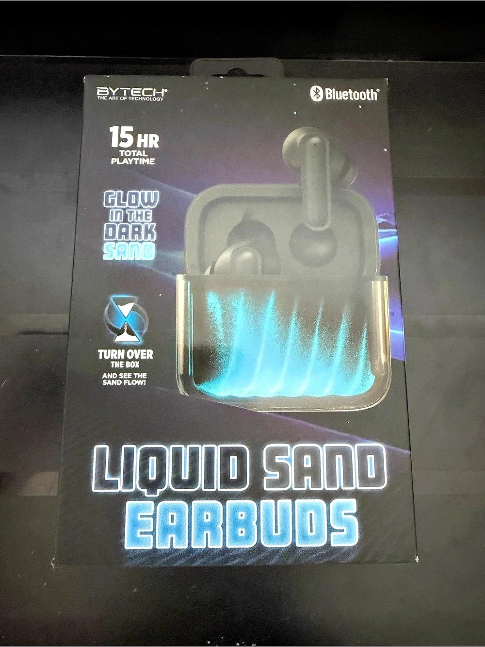 BYTECH Glow in Dark - Liquid Sand Earbuds Bluetooth Black & Blue NWT